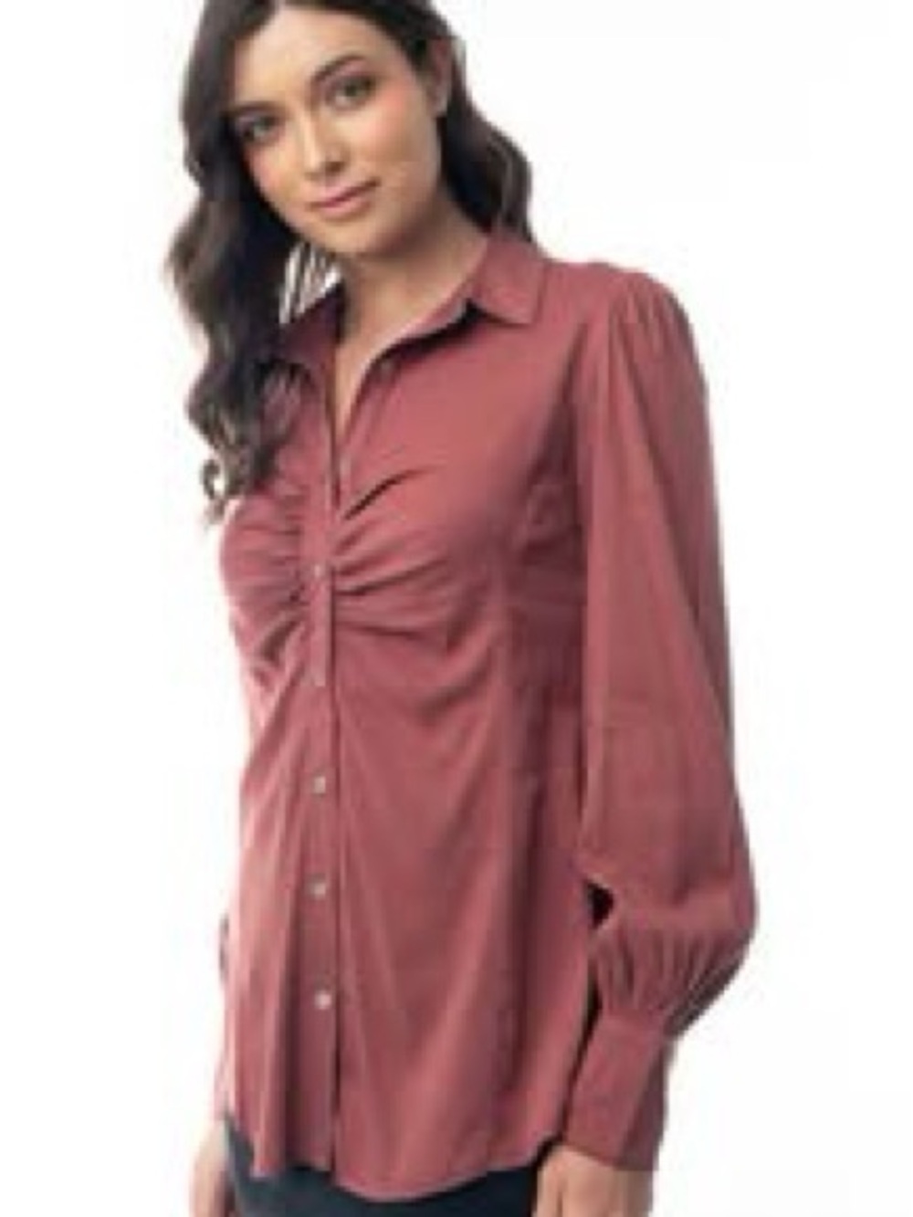 white birch Ruched Front Button-Down Blouse - Dusty Rose NWOTS
